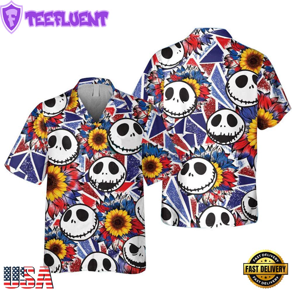 Jack Skellington Sunflower American Flag Hawaiian Shirt