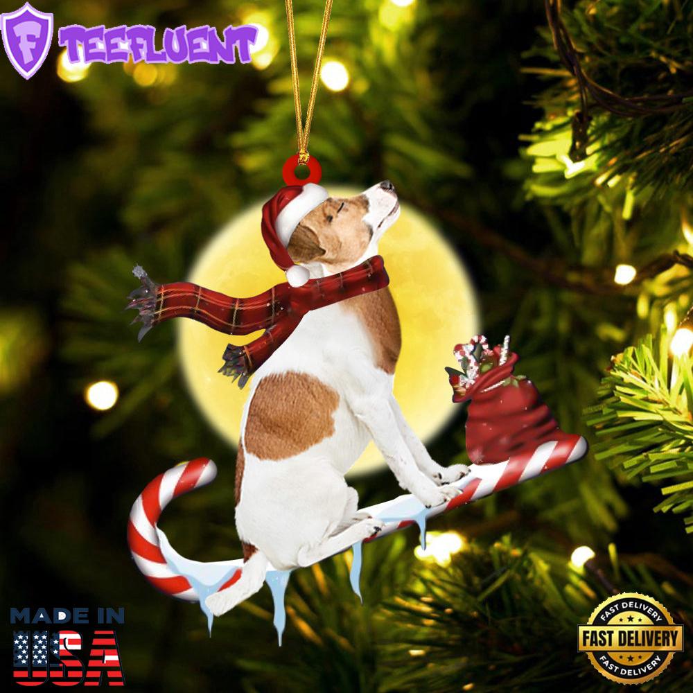 Jack-Russell-Terrier On The Candy Cane Christmas Ornament, Gift For Christmas