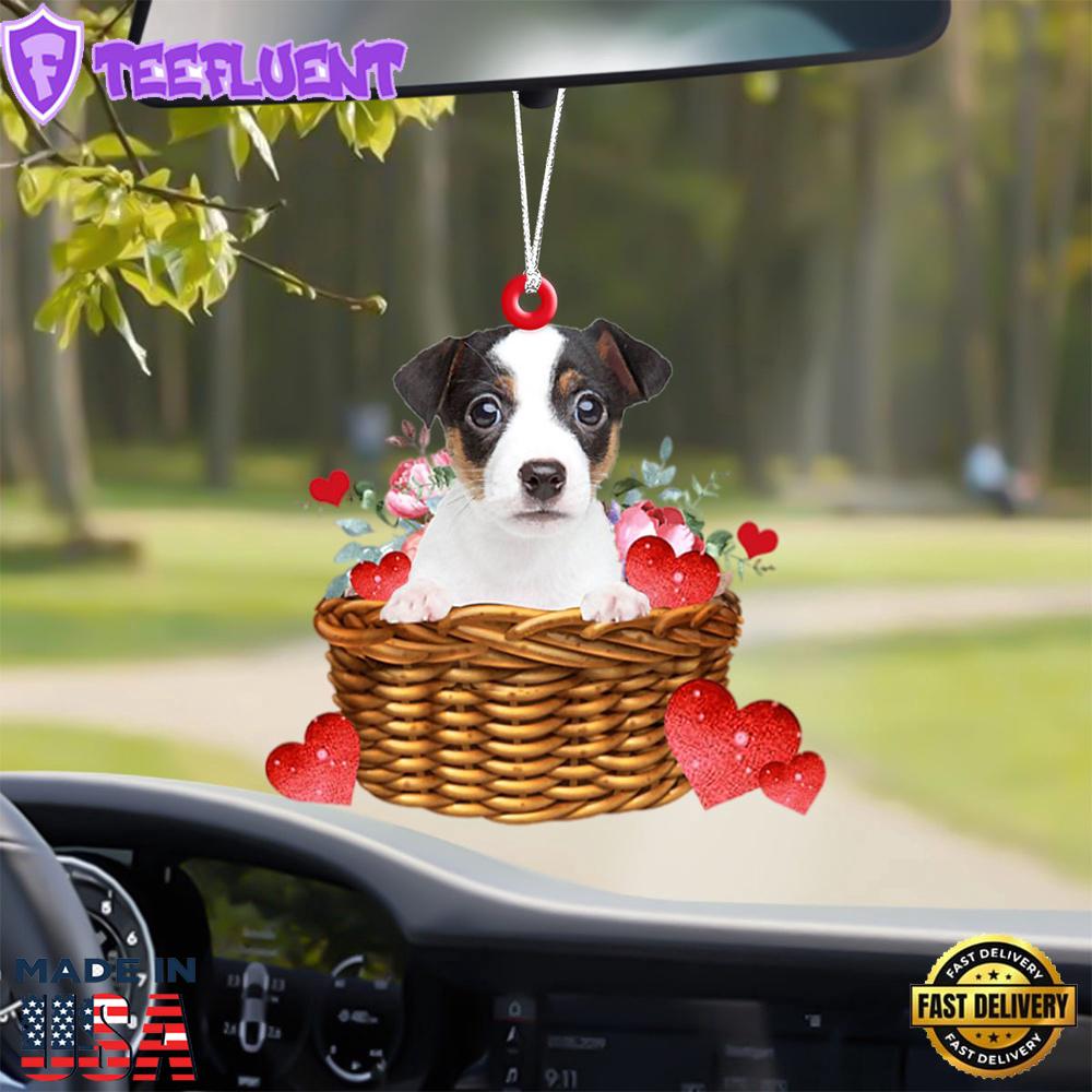 Jack-Russell-Terrier With Rose & Heart Ornament, Gift For Christmas