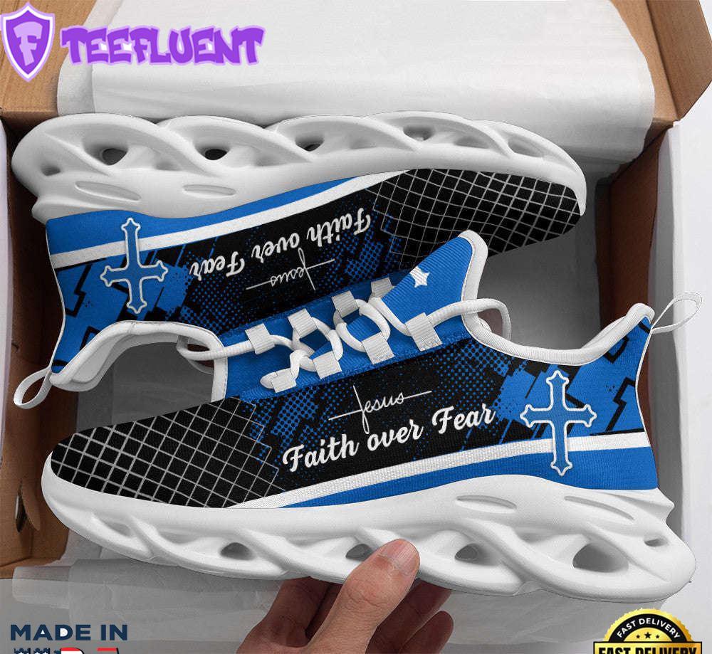 Jesus Blue Faith Over Fear Running Sneakers Max Soul Shoes For Men And Women