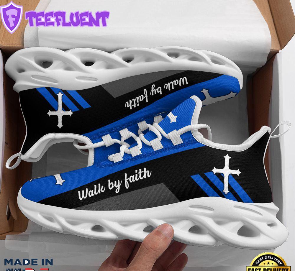 Jesus Blue Walk By Faith Running Christ Sneakers Max Soul Shoes For Men And Women