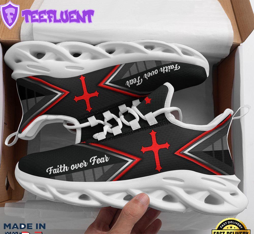 Jesus Faith Over Black Red Fear Running Sneakers Max Soul Shoes For Men And Women