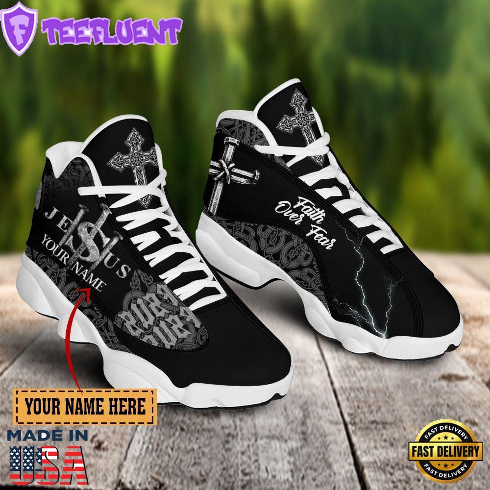 Jesus Faith Over Fear Black Pattern Custom Name Jd13 Shoes For Man And Women