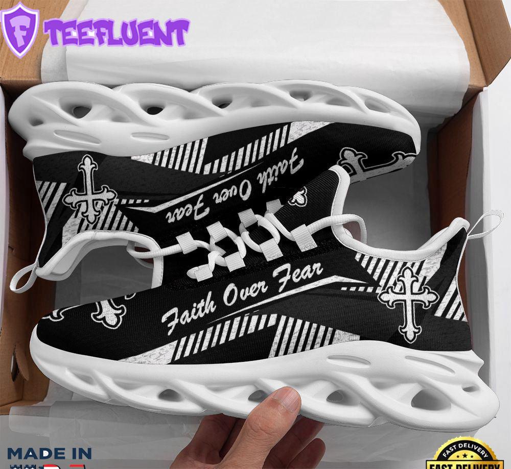 Jesus Faith Over Fear Black Running Sneakers Max Soul Shoes For Men And Women