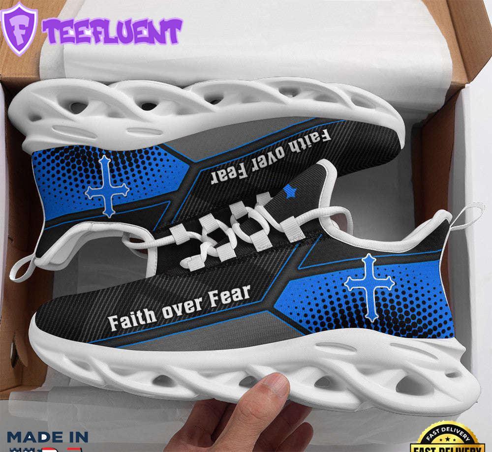 Jesus Faith Over Fear Blue Black Running Sneakers Max Soul Shoes For Men And Women