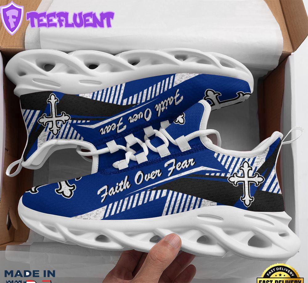 Jesus Faith Over Fear Blue Running Sneakers Max Soul Shoes For Men And Women