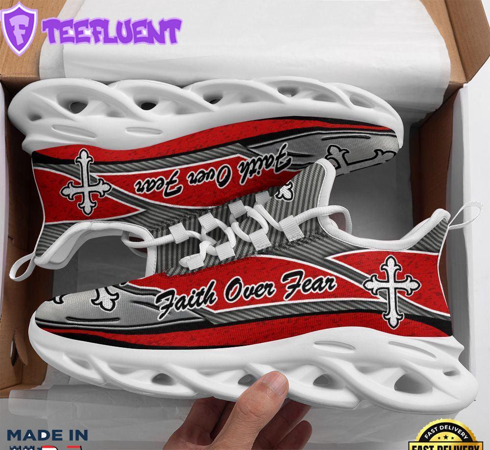Jesus Faith Over Fear Red And Black Running Sneakers Max Soul Shoes For Men And Women