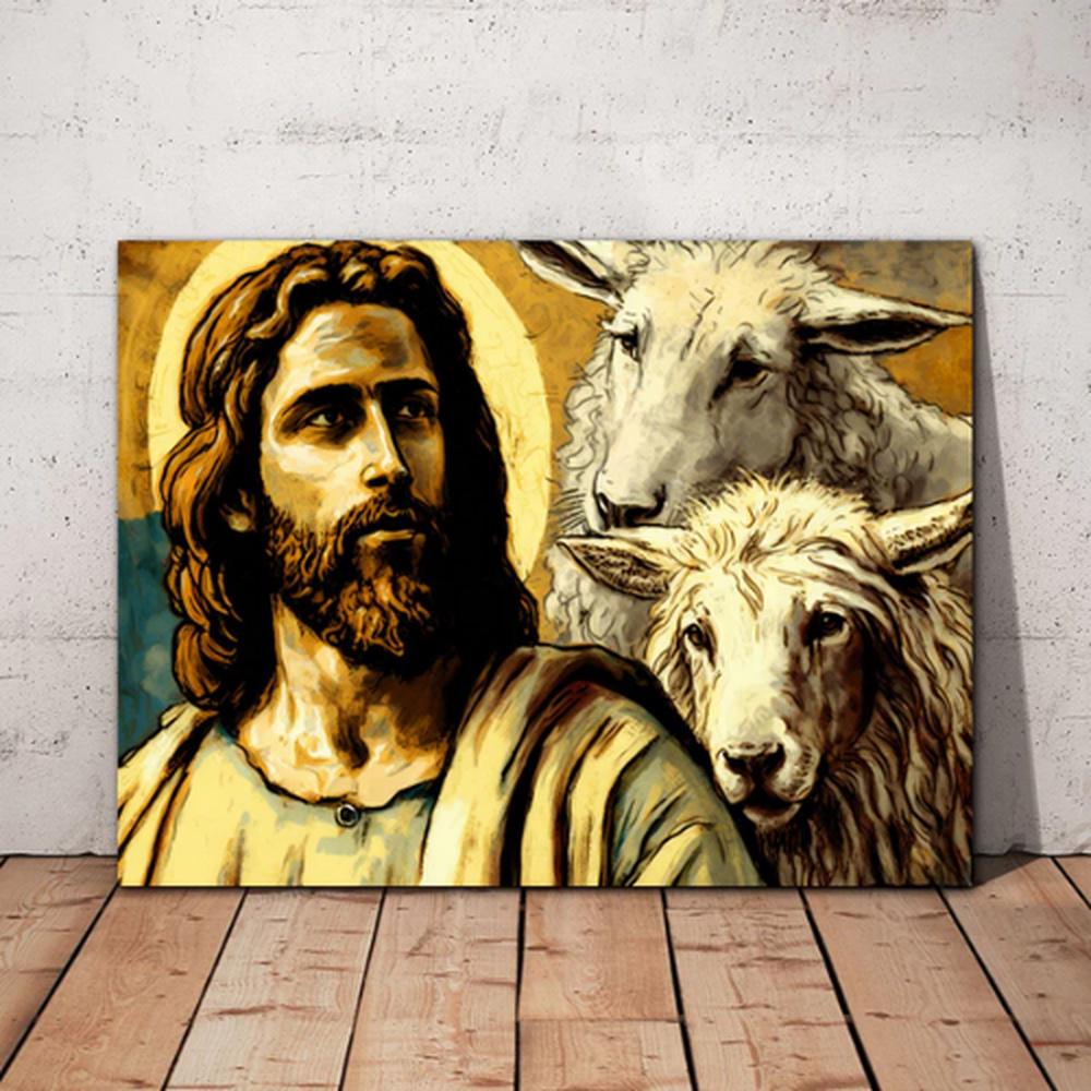 Jesus Holding Lamb Canvas Poster Wall Art
