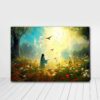 Jesus In The Forest At Sunset Canvas Poster Wall Art