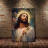 Jesus Portrait With Flowers Canvas Poster Wall Art