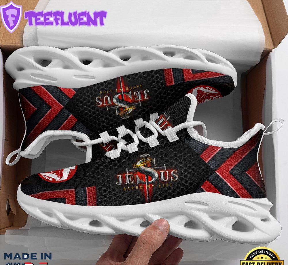 Jesus Saved My Life Running Sneakers Black And Red Max Soul Shoes For Men And Women