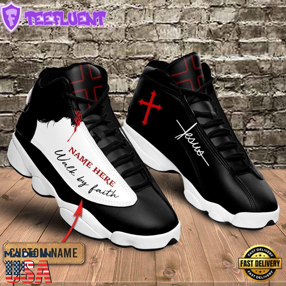 Jesus Walk By Faith Black And White Custom Name Jd13 Shoes For Man And Women