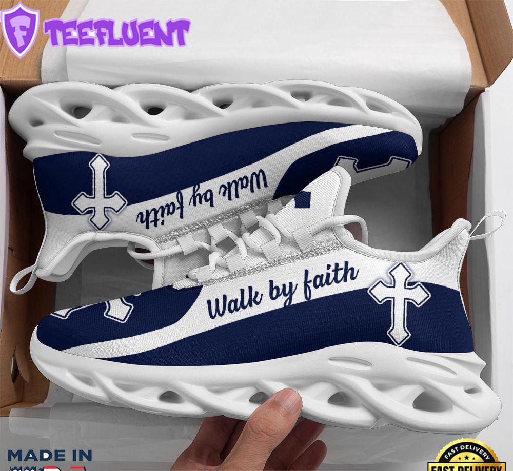 Jesus Walk By Faith Blue Running Christ Sneakers Max Soul Shoes For Men And Women