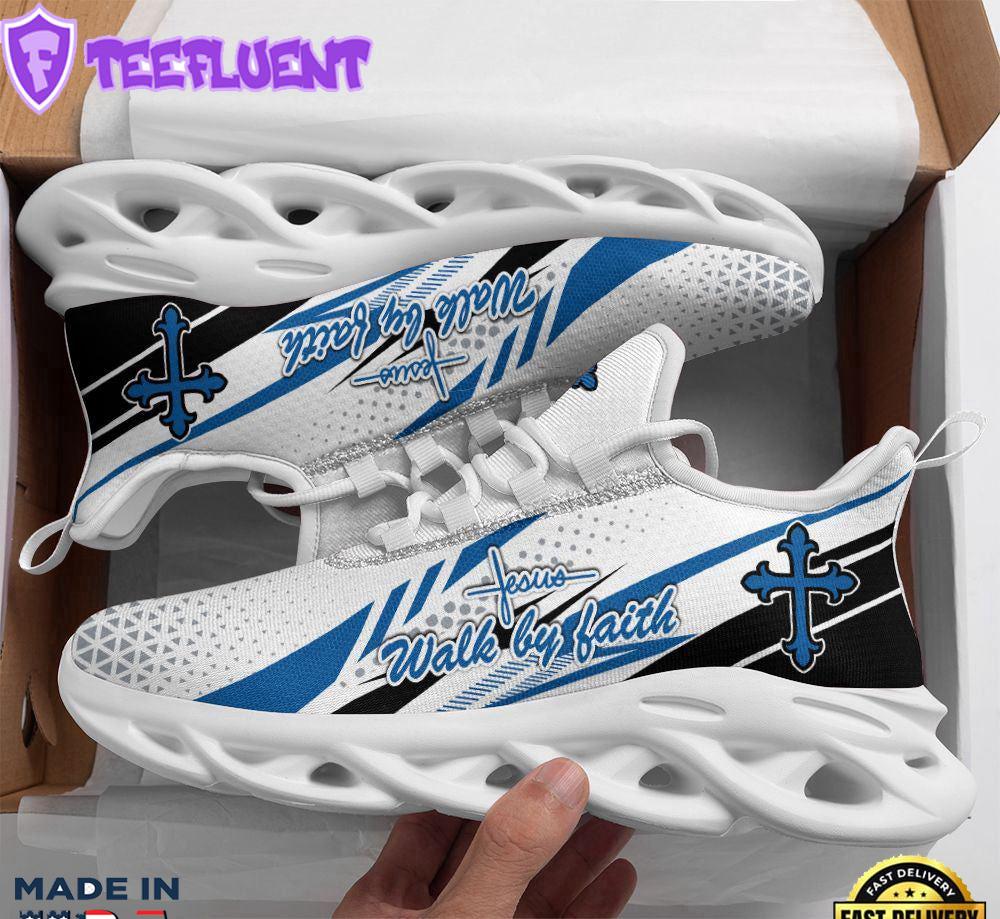 Jesus Walk By Faith Blue Running Sneakers Max Soul Shoes For Men And Women