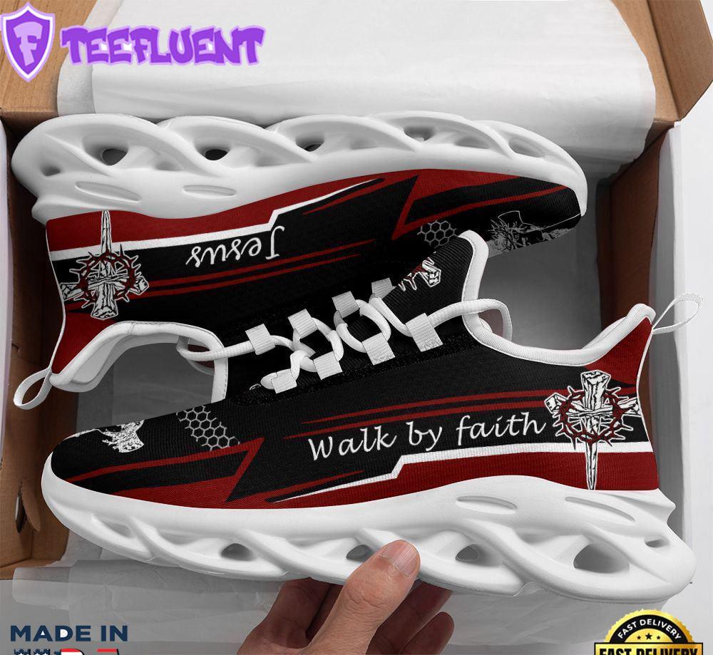 Jesus Walk By Faith Red Black Running Shoes Max Soul Shoes For Men And Women