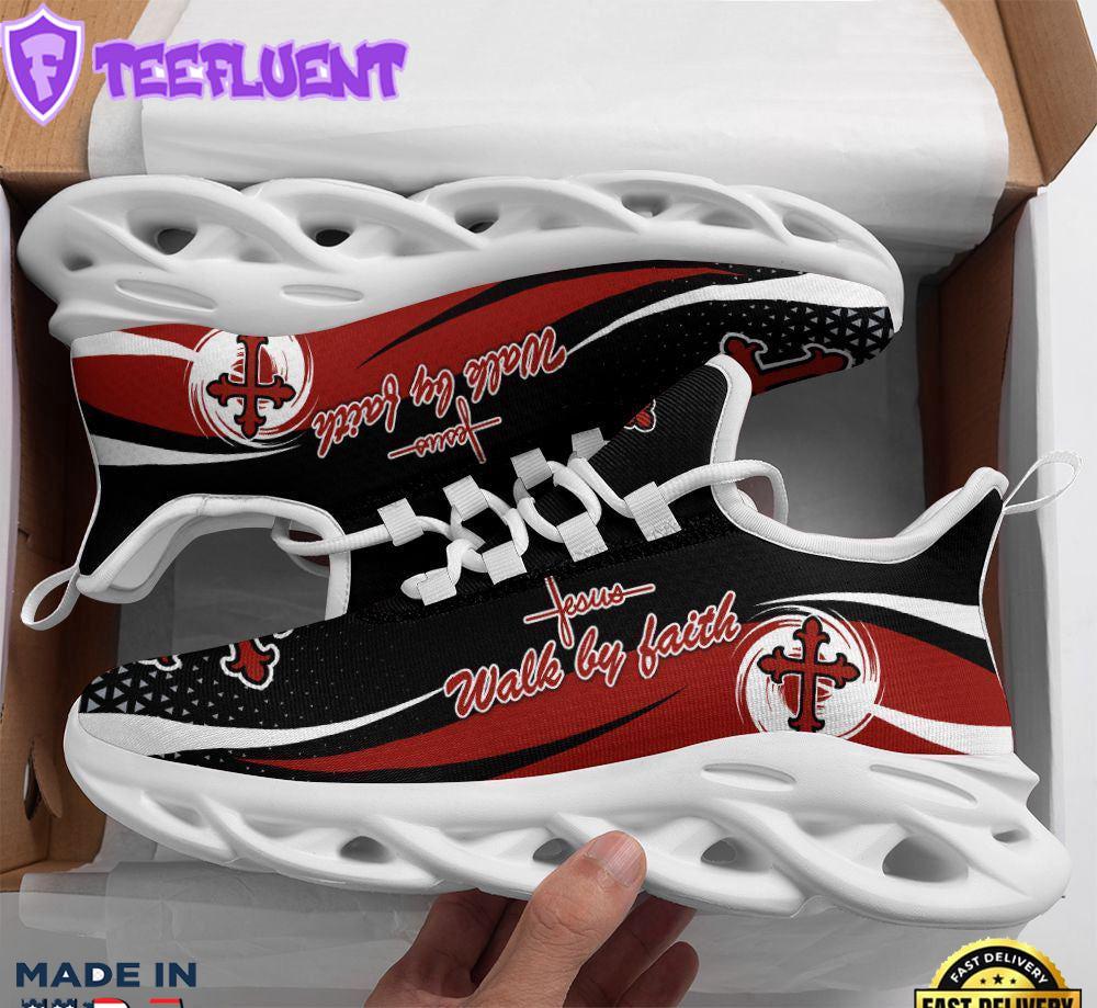 Jesus Walk By Faith Red Running Christ Sneakers Max Soul Shoes For Men And Women