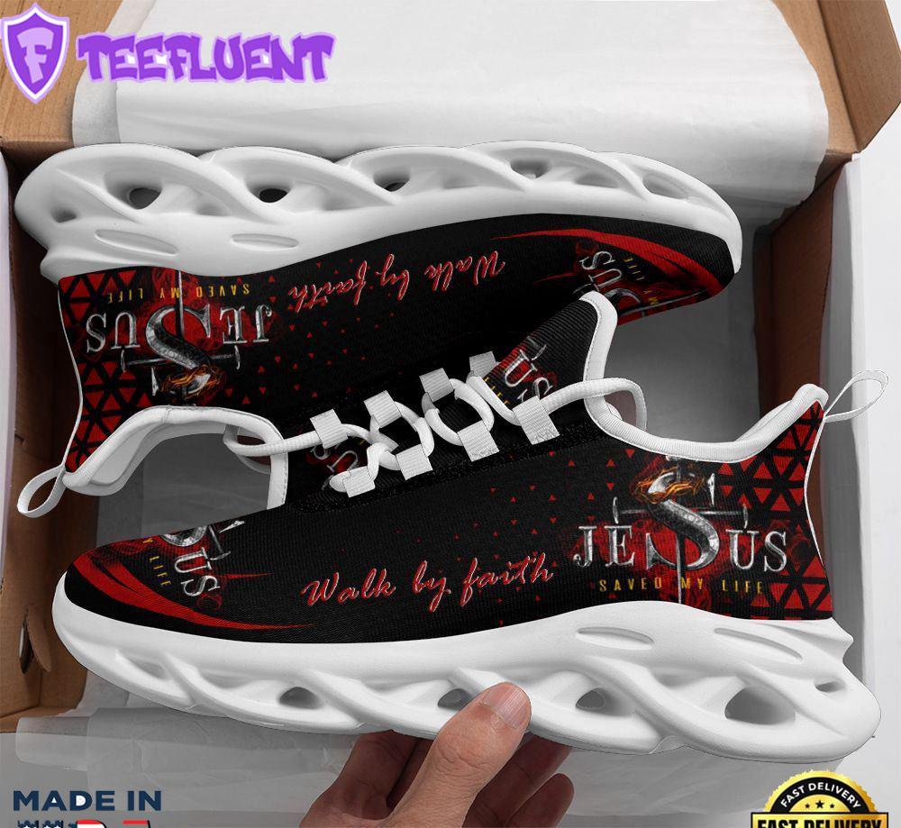 Jesus Walk By Faith Running Red Christ Sneakers Max Soul Shoes For Men And Women