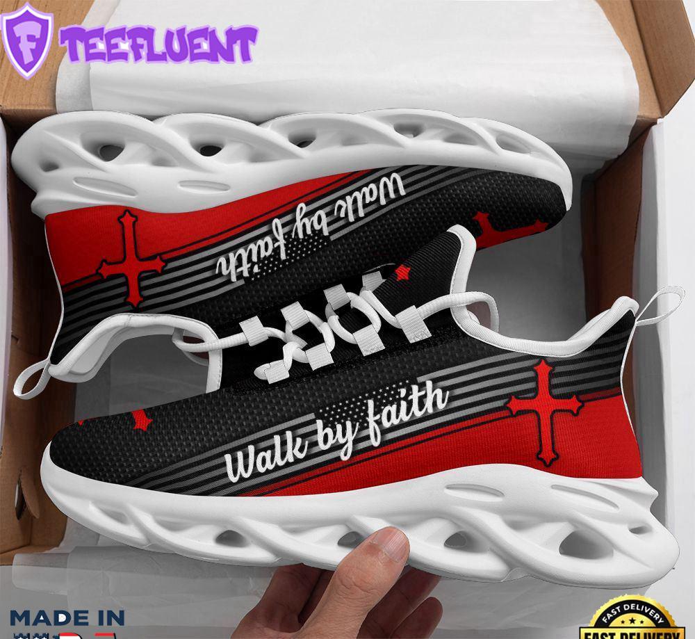 Jesus Walk By Faith Running Red Sneakers Max Soul Shoes For Men And Women