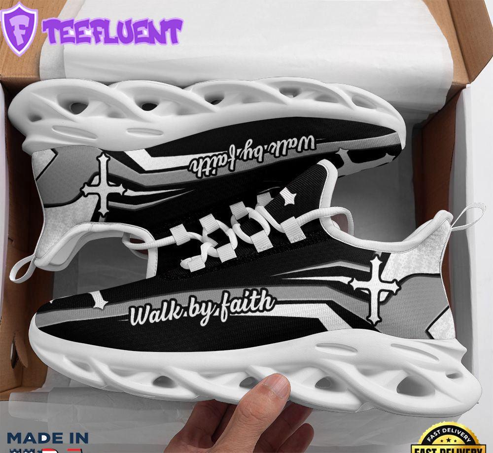 Jesus Walk By Faith Running Sneakers Black And White Soles Max Soul Shoes For Men And Women