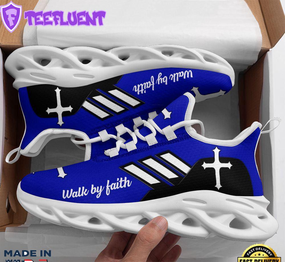Jesus Walk By Faith Running Sneakers Blue Art Max Soul Shoes For Men And Women