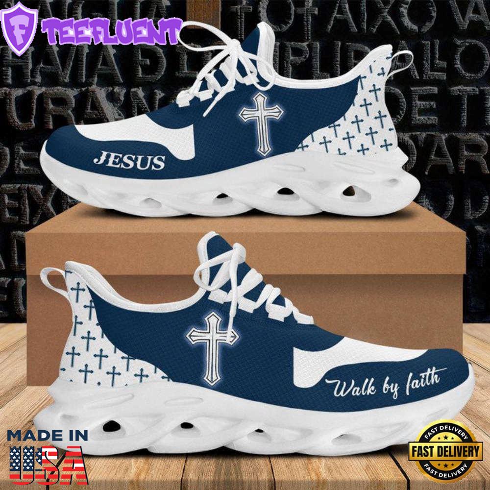 Jesus Walk By Faith Running Sneakers Blue White Max Soul Shoes For Men And Women