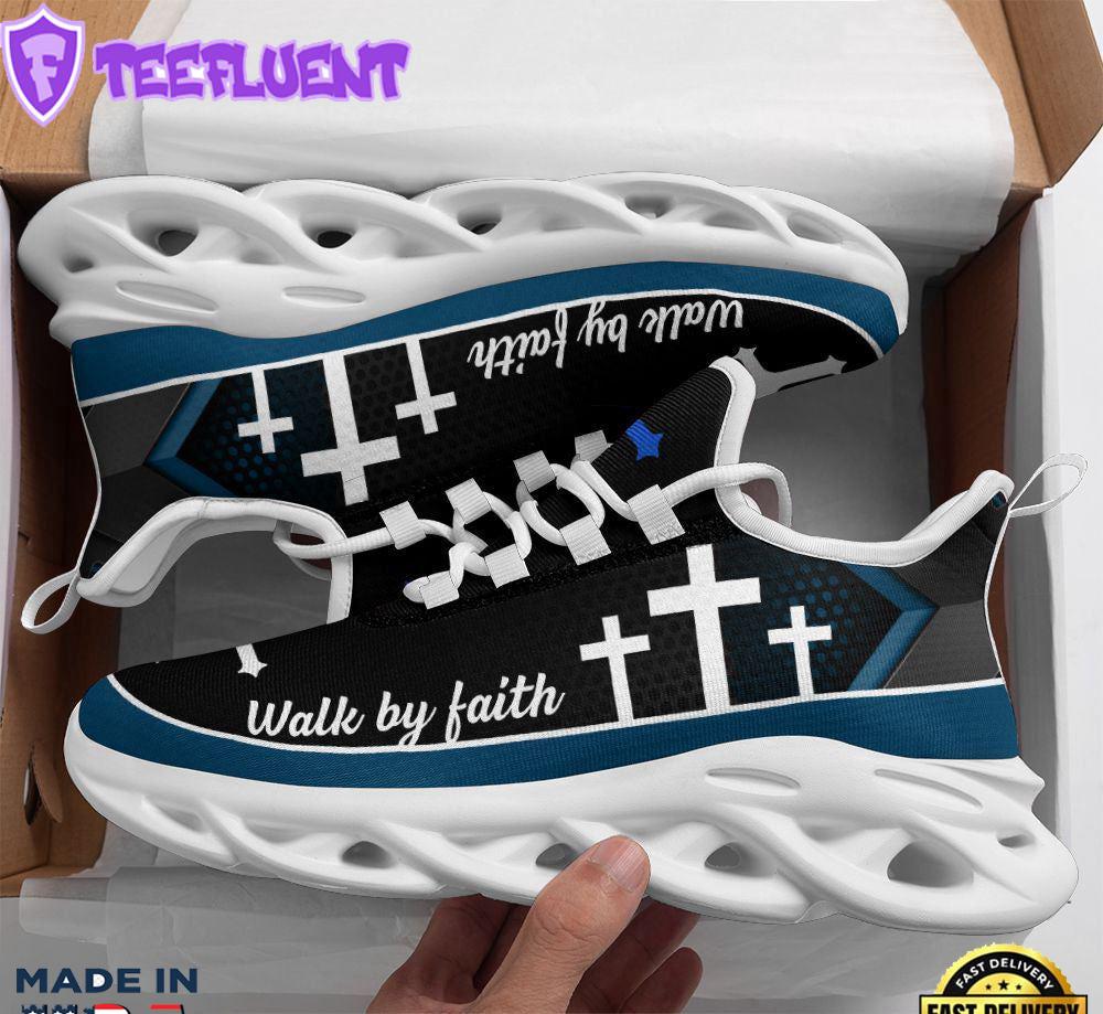 Jesus Walk By Faith Running Sneakers Christ Blue Max Soul Shoes For Men And Women