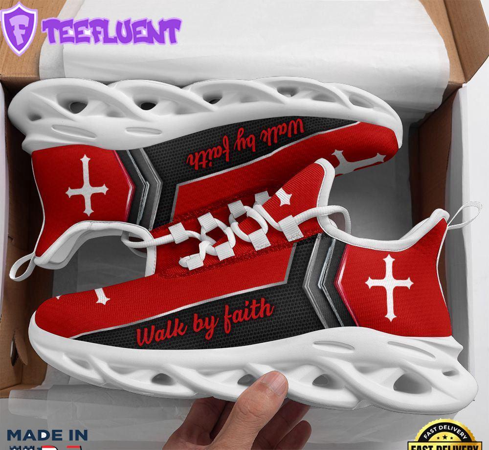 Jesus Walk By Faith Running Sneakers Christ Red Max Soul Shoes For Men And Women