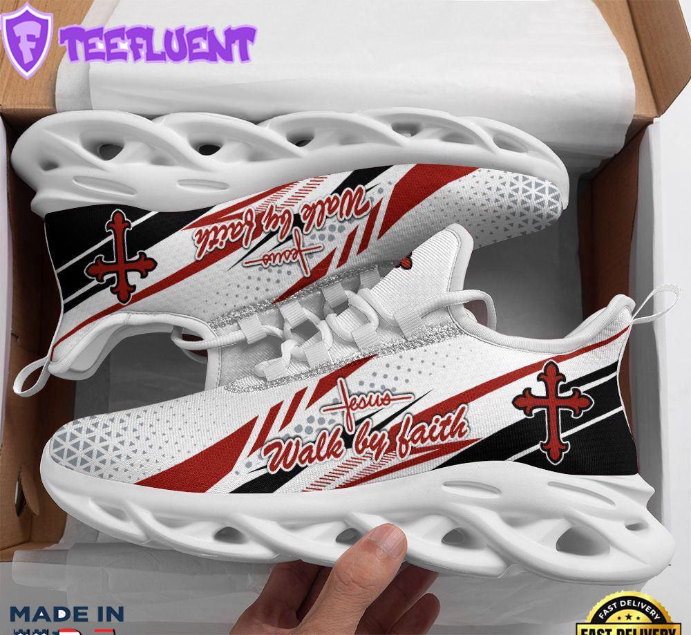 Jesus Walk By Faith Running Sneakers Red And White Max Soul Shoes For Men And Women