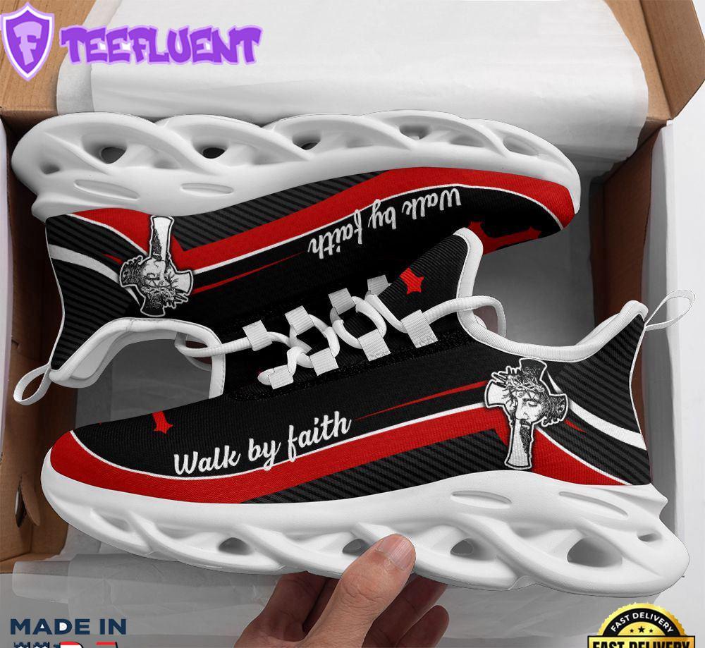 Jesus Walk By Faith Running Sneakers Red Art Max Soul Shoes For Men And Women