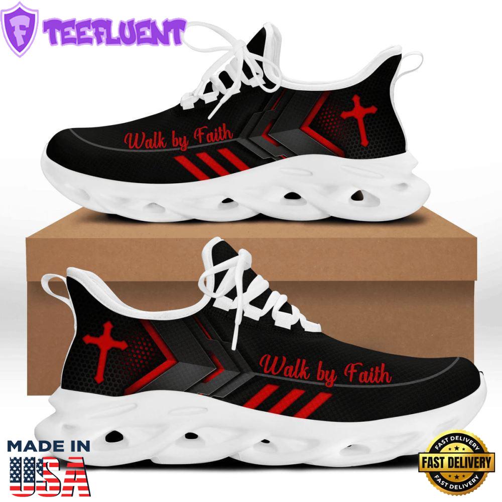 Jesus Walk By Faith Running Sneakers Red Black Art Max Soul Shoes For Men And Women