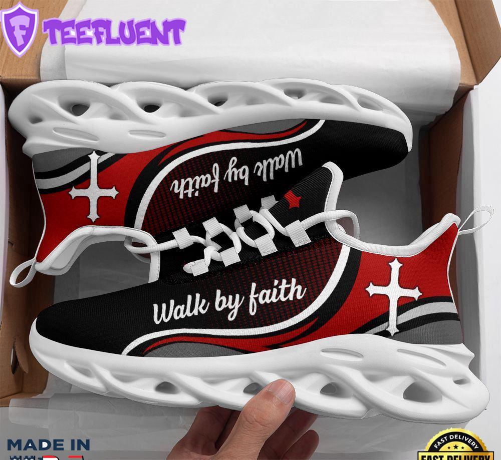 Jesus Walk By Faith Running Sneakers Red Black Max Soul Shoes For Men And Women