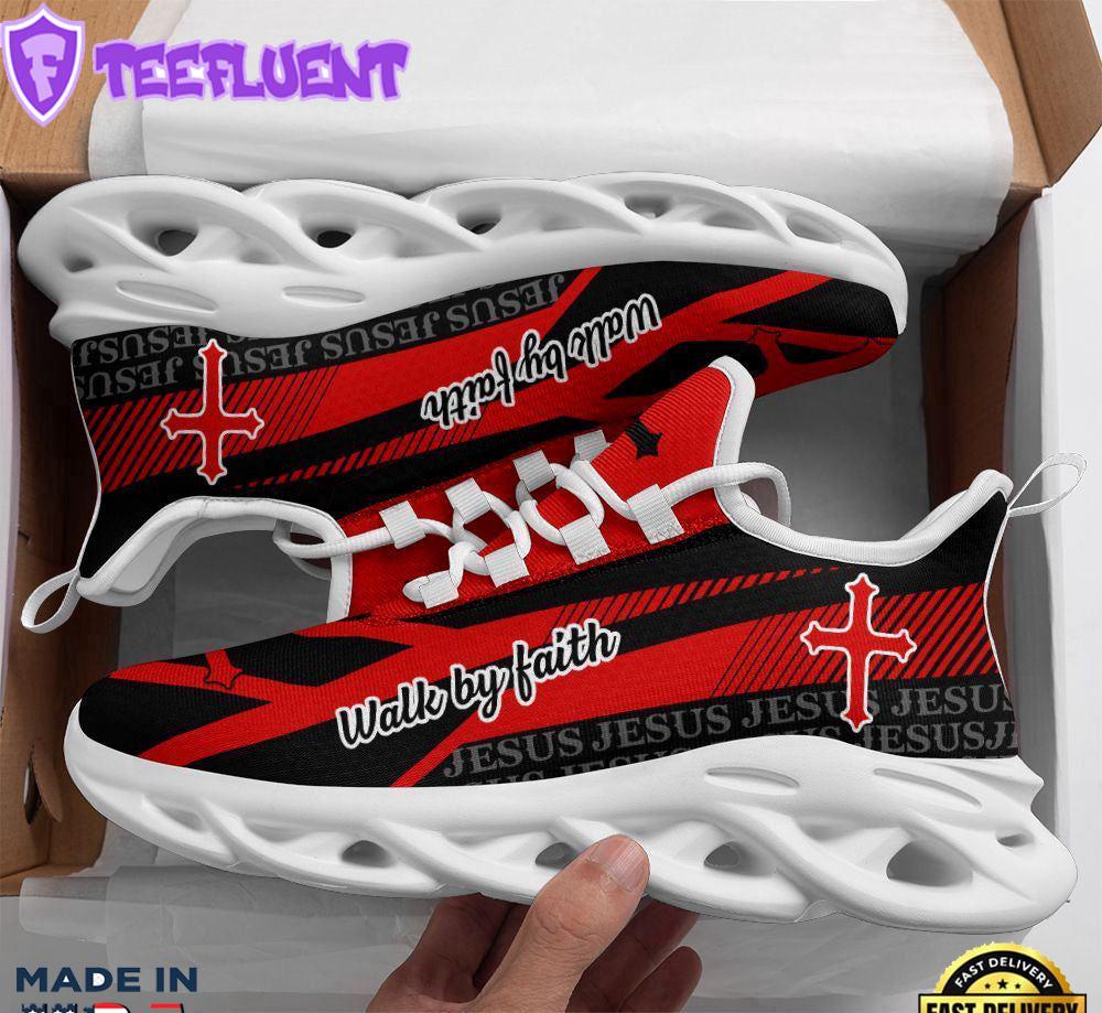 Jesus - Walk By Faith Running Sneakers Red Max Soul Shoes For Men And Women