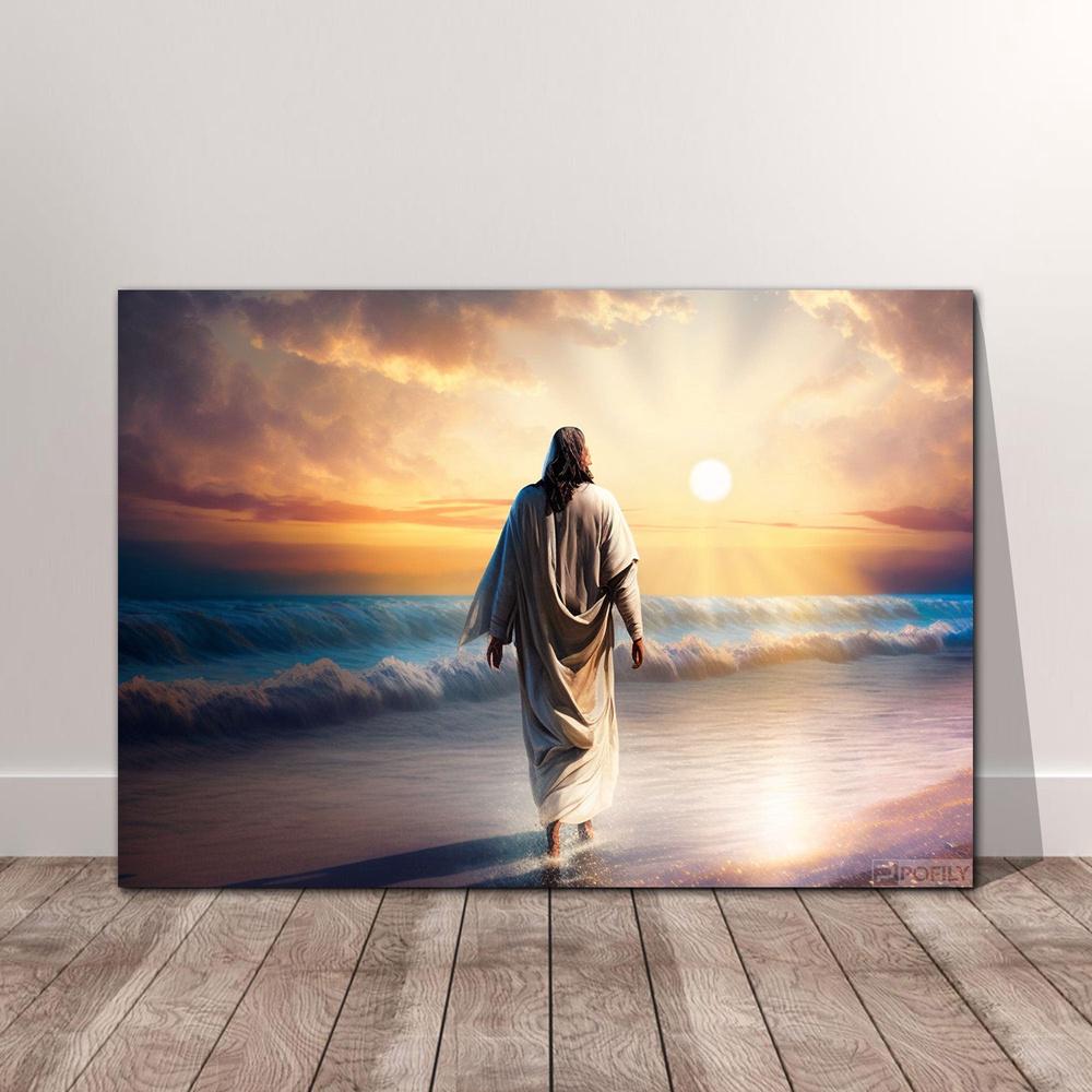 Jesus walk on the beach Canvas Poster Wall Art
