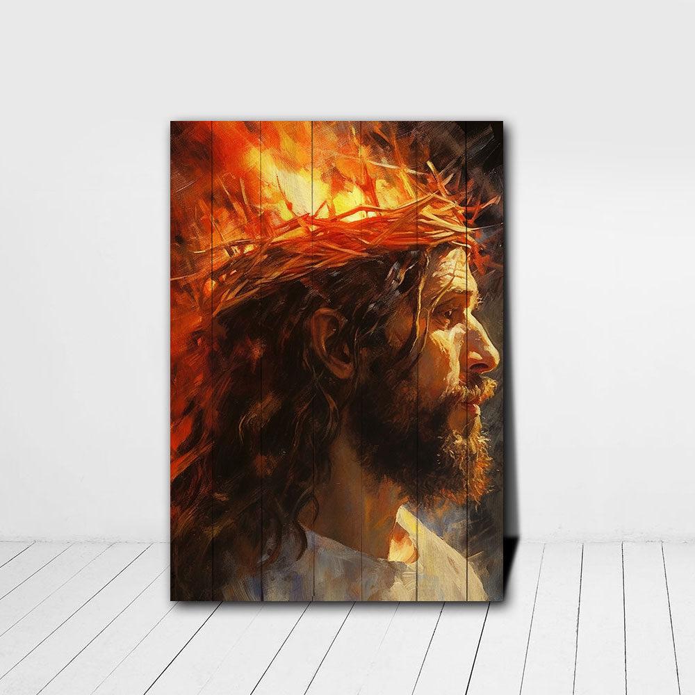 Jesus With A Crown Of Thorns Surrounded By A Glowing Palette Knife Canvas Poster Wall Art