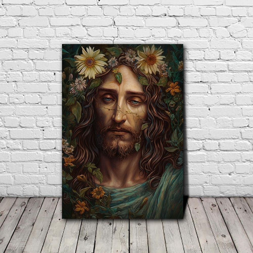 Jesus With Flowers Canvas Poster Wall Art