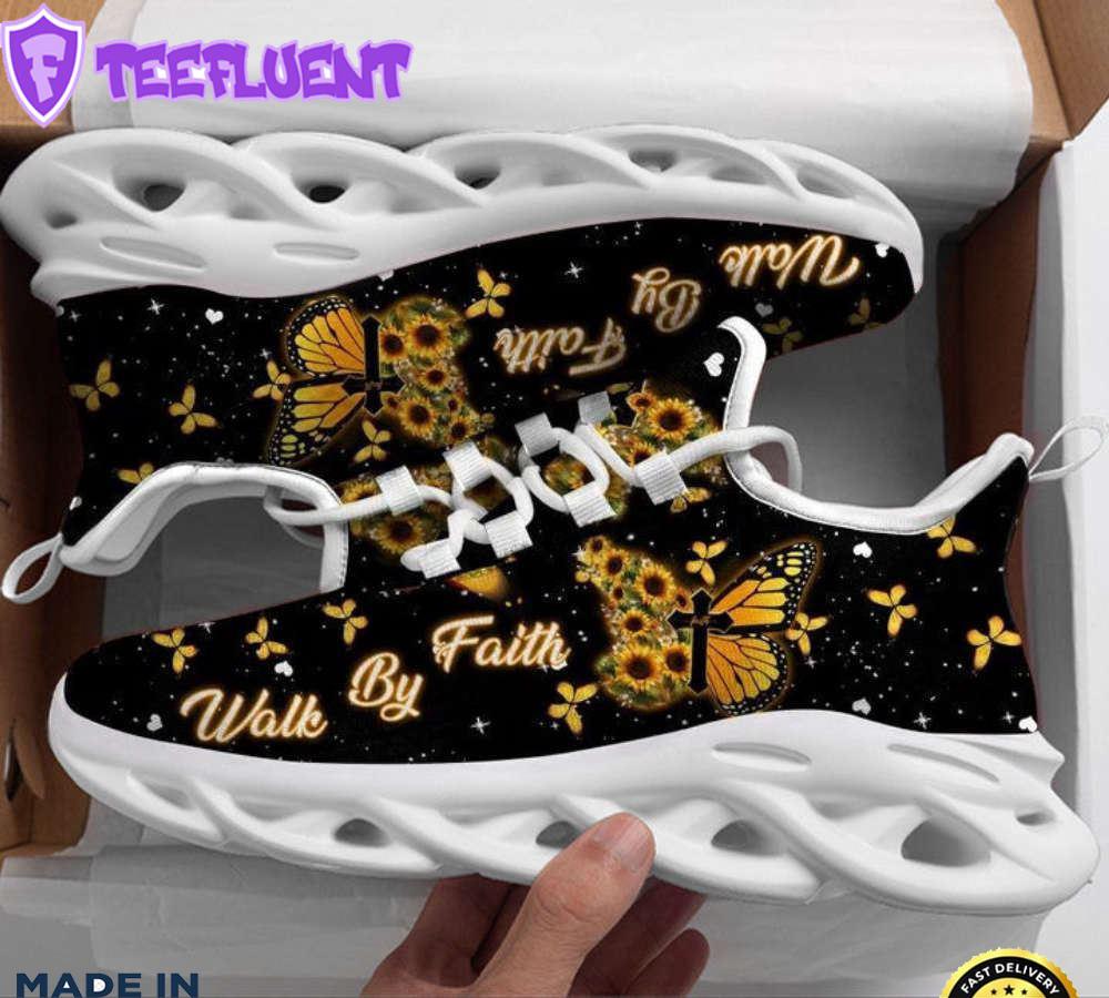 Jesus Yellow Butterfly Walk By Faith Running Sneakers Max Soul Shoes For Men And Women