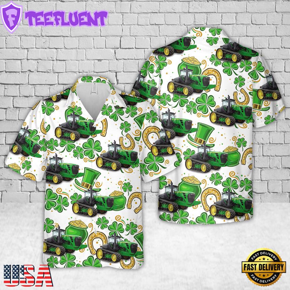 John Deere Tracked Tractor (9630T) Patrick'S Day Tie Dye Hawaiian Shirt