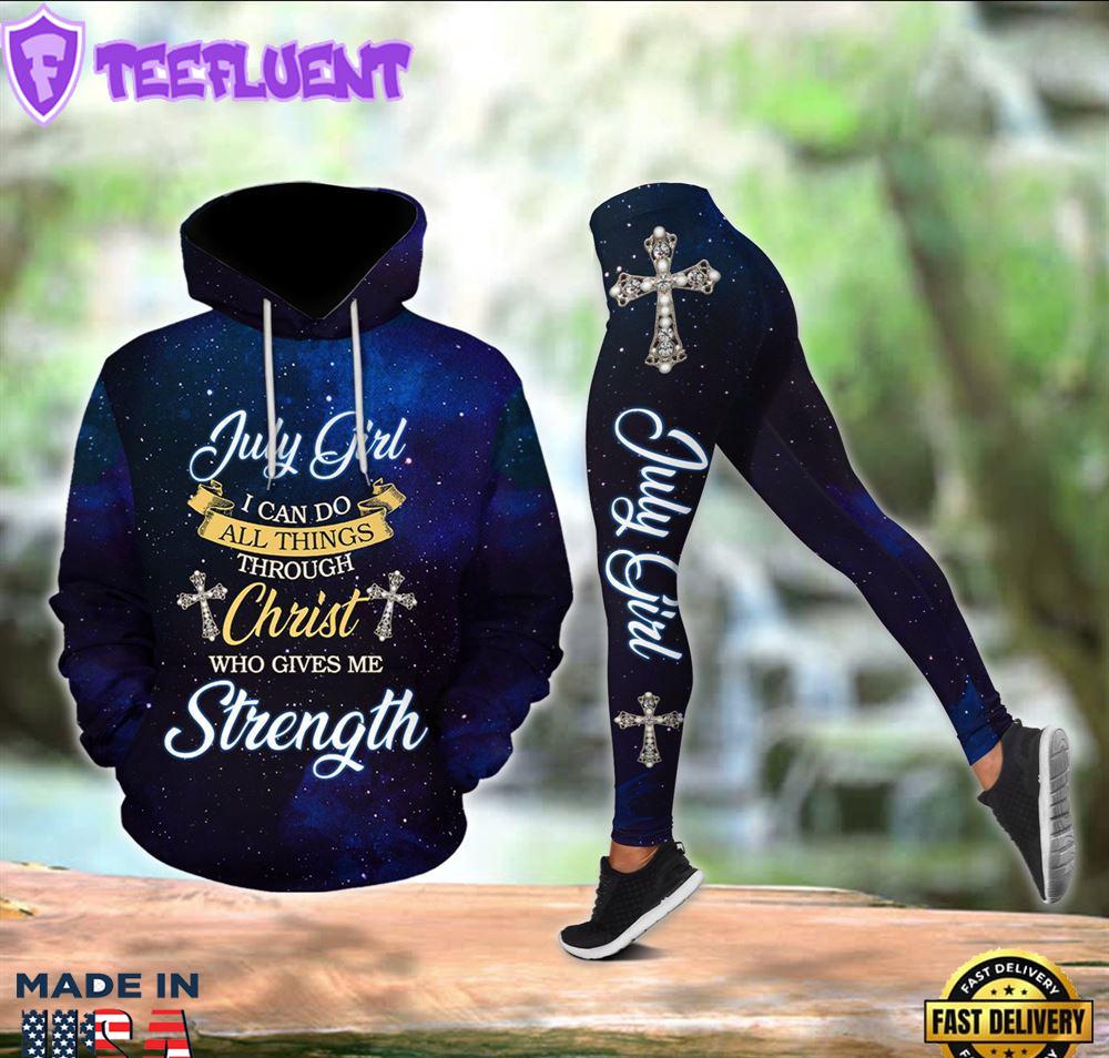 July Girl All Over Print Leggings Hoodie Set Outfit For Women Gift Xmas