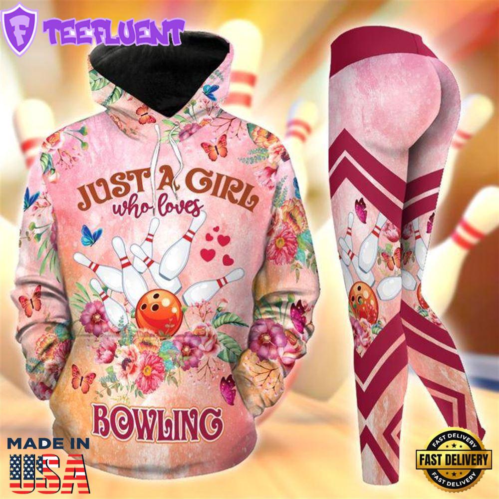 Just A Girl Who Loves Bowling Pink All Over Print Leggings Hoodie Set Outfit For Women Gift Xmas