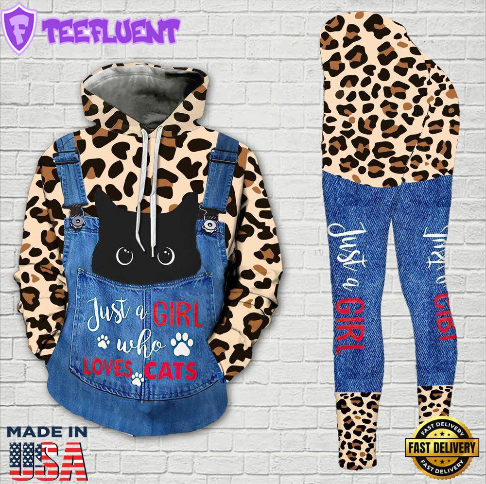 Just A Girl Who Loves Cat All Over Print Leggings Hoodie Set Outfit For Women Gift Xmas