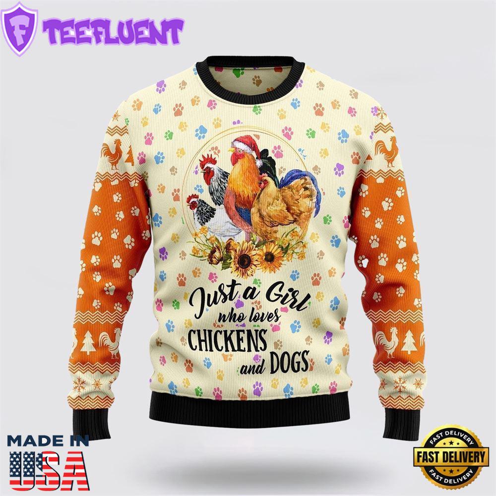 Just A Girl Who Loves Chickens And Dogs Ugly Christmas Sweater For Men And Women