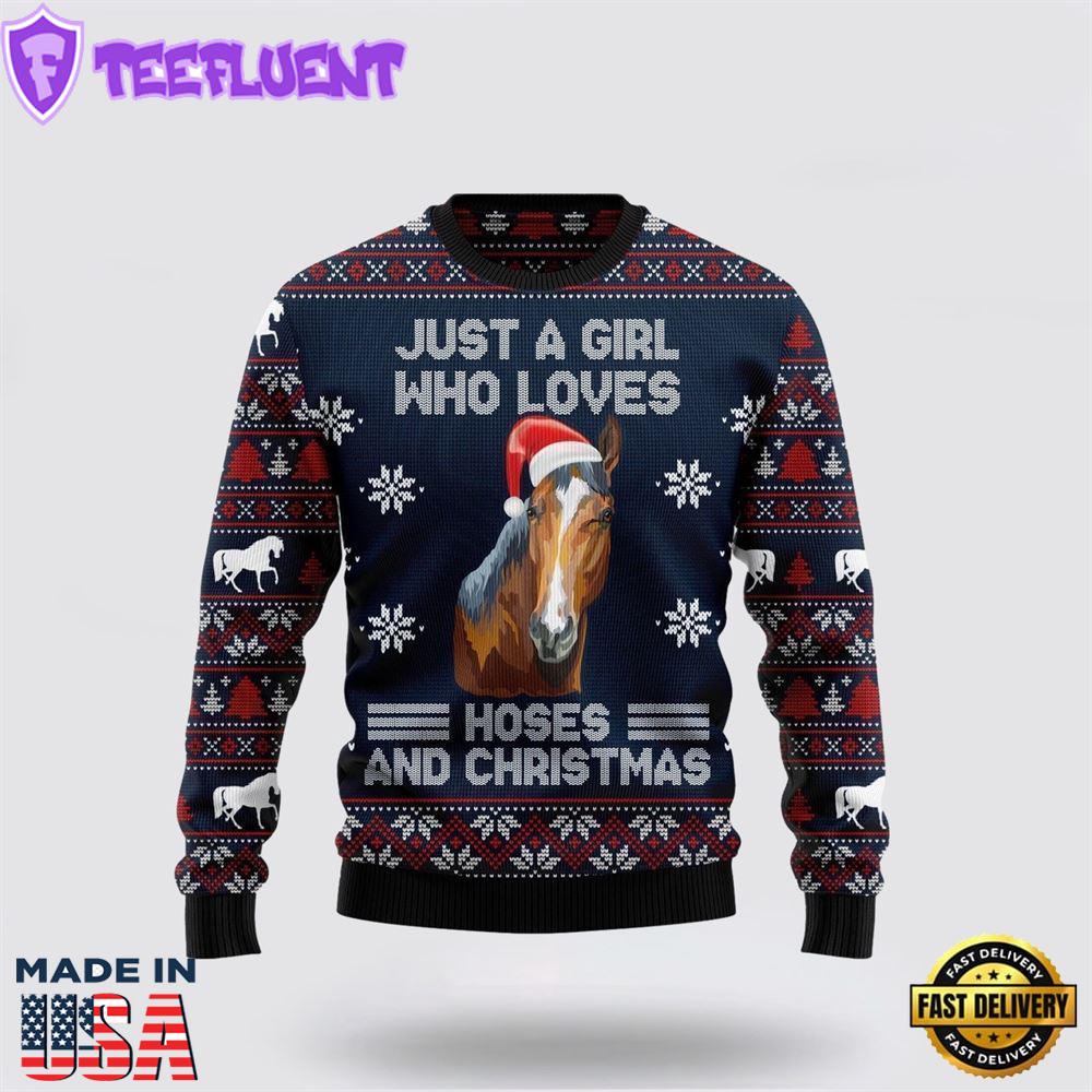 Just A Girl Who Loves Horse Ugly Christmas Sweater
