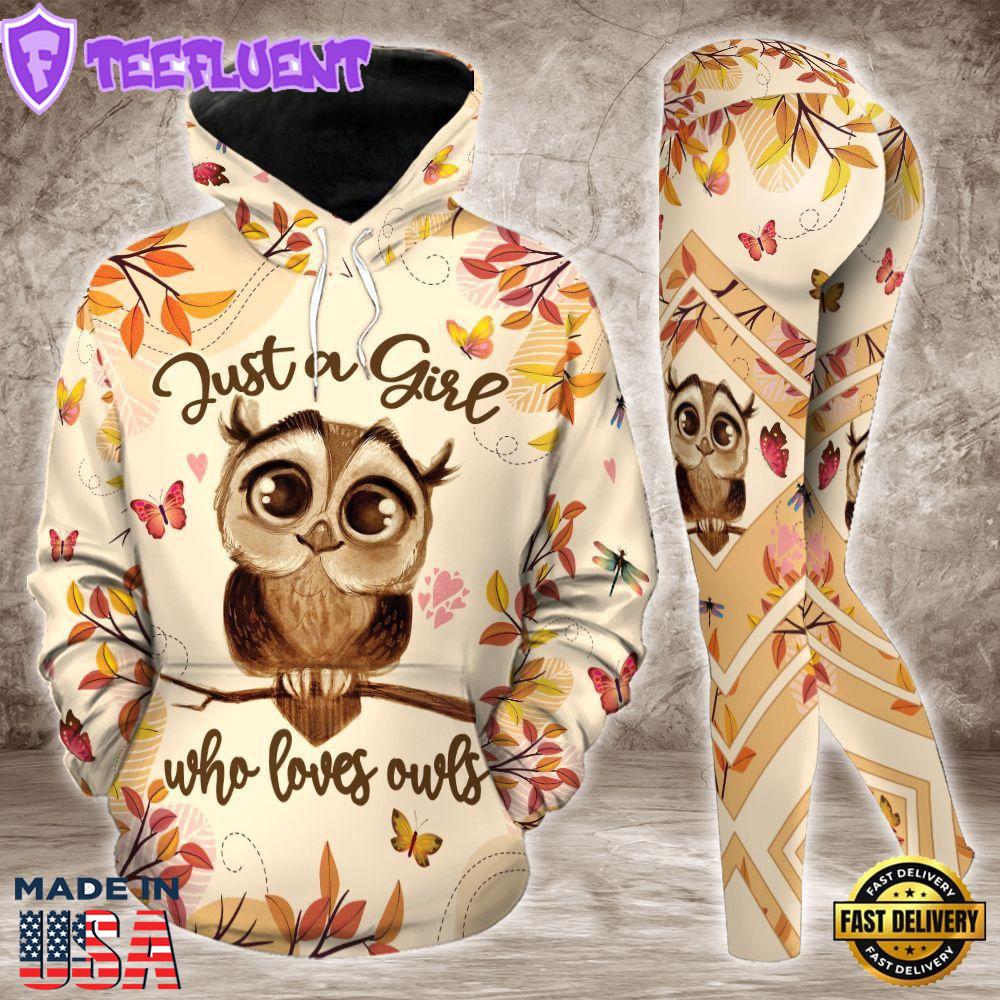 Just A Girl Who Loves Owls All Over Print Leggings Hoodie Set Outfit For Women Gift Xmas