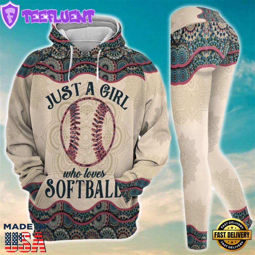 Just A Girl Who Loves Softball Mandala All Over Print Leggings Hoodie Set Outfit For Women Gift Xmas