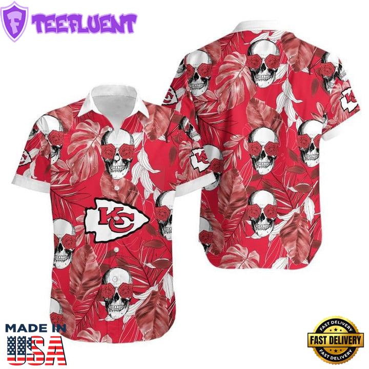 Kansas City Chiefs Coconut Leaves And Skulls Hawaiian Shirt