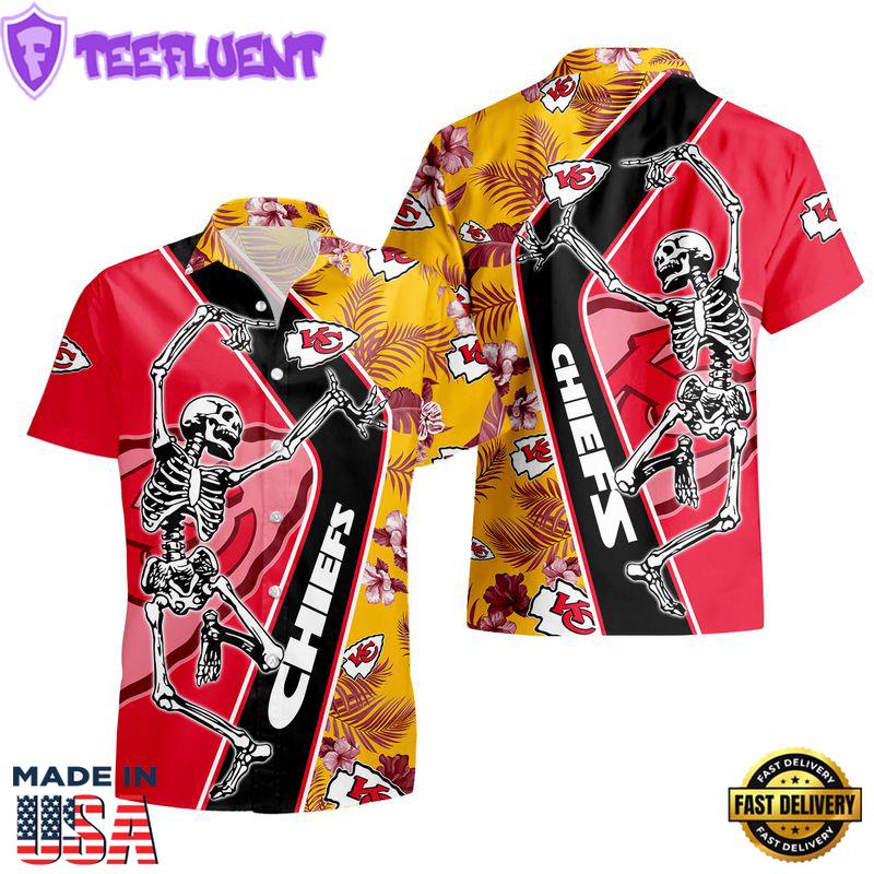 Kansas City Chiefs Dancing Skull Hawaii Shirt and Shorts Summer