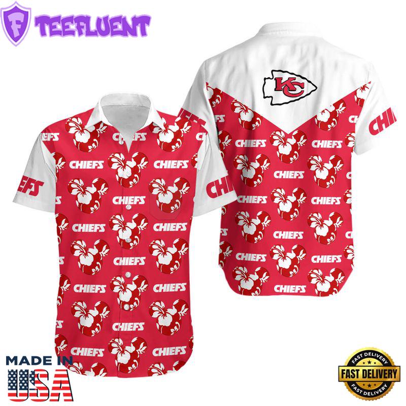 Kansas City Chiefs Mickey and Flowers Hawaiian Shirt and Shorts Summer