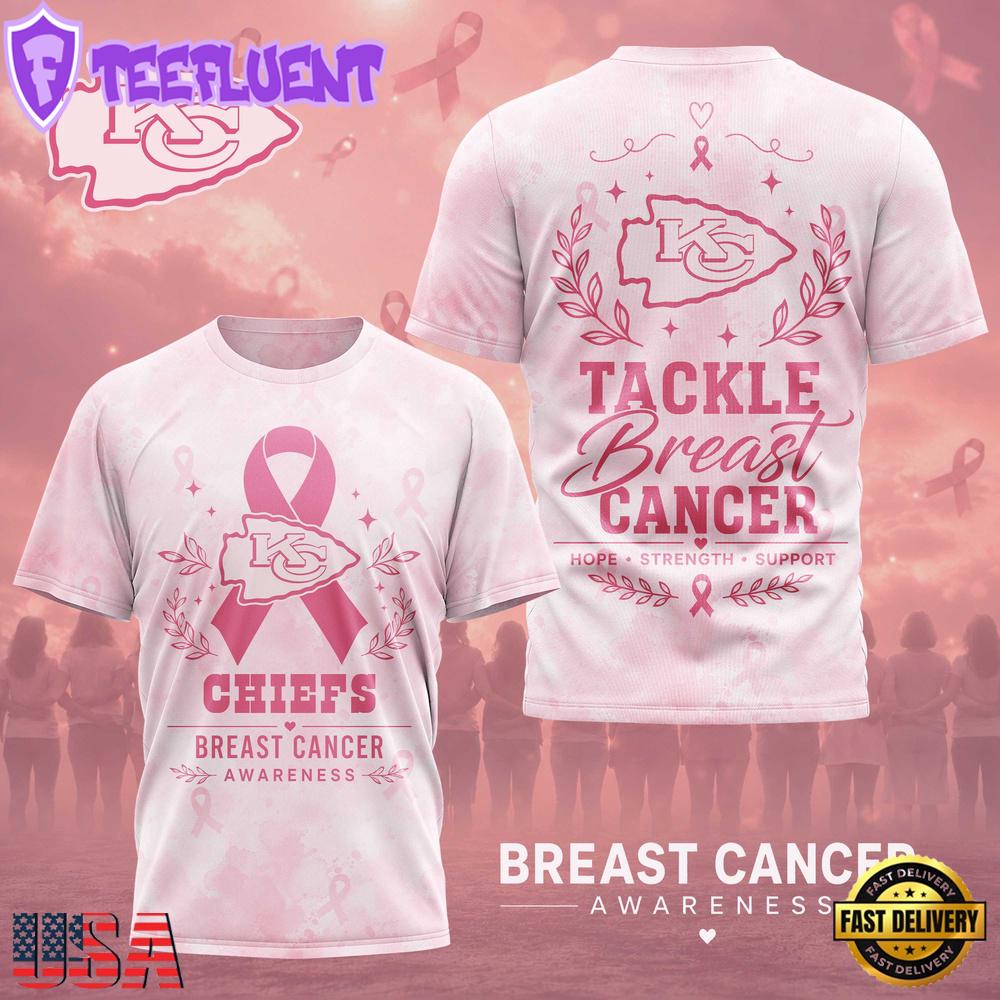Kansas City Chiefs NFL Hope Strength Support Breast Cancer 3D T-Shirt
