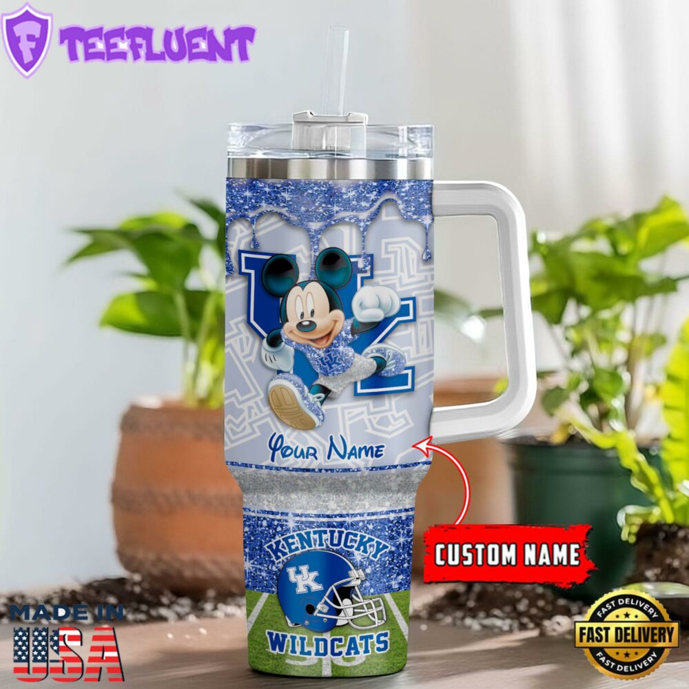 Kentucky Wildcats NCAA Mickey Mouse Glitter Custom Stanley Quencher 40oz Stainless Steel Tumbler With Handle