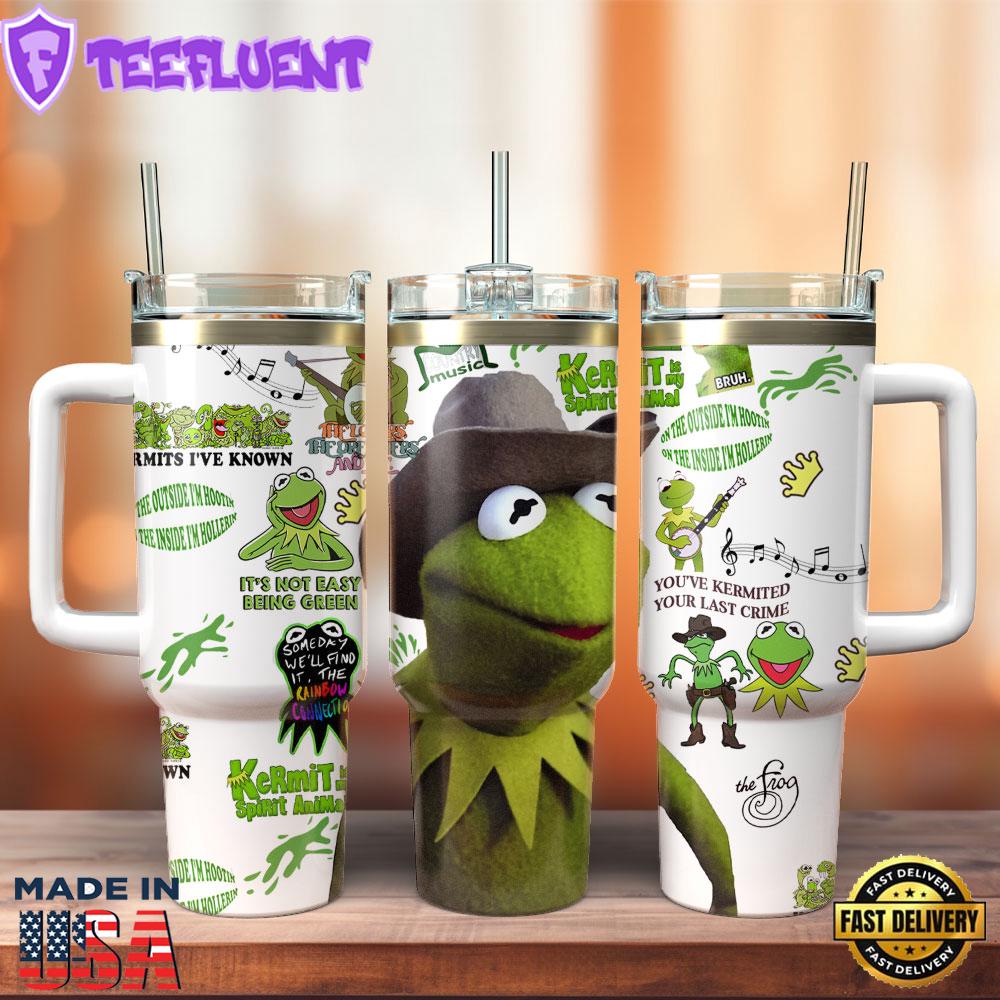 Kermit The Frog Cartoon Custom Stanley Quencher 40oz Stainless Steel Tumbler